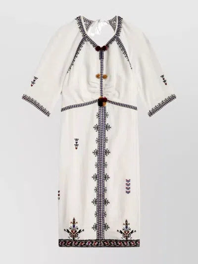 Isabel Marant Étoile Zatini Embroidered Button Detail Dress In Ecru