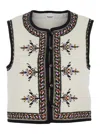 ISABEL MARANT ÉTOILE ZEANA' WHITE GILET WITH GEOMETRIC EMBROIDERY