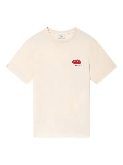 Isabel Marant Etoile Zewel Cotton T-shirt With Embroidered Logo In Neutral