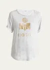 Isabel Marant Étoile Zewel Crewneck Logo Tee In White/light Gold