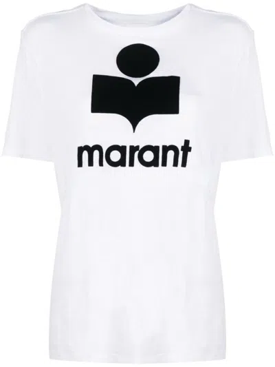 Isabel Marant Étoile Zewel Flocked Linen T-shirt In White