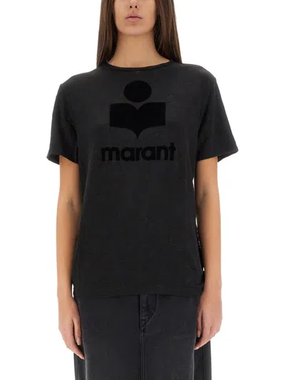 Isabel Marant Étoile Isabel Marant Etoile Zewel Flocked Linen T Shirt In Black