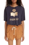 ISABEL MARANT ÉTOILE ZEWEL METALLIC LOGO SLUB LINEN GRAPHIC T-SHIRT