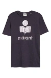 Isabel Marant Étoile Zewel Metallic Logo Slub Linen Graphic T-shirt In Black