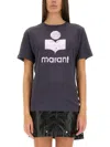 Isabel Marant Étoile Zewel Metallic Logo Slub Linen Graphic T-shirt In Blue