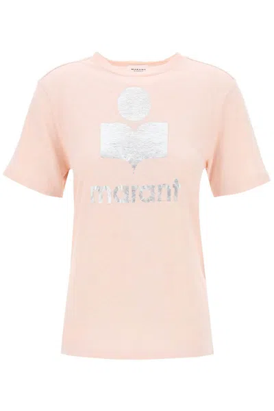 Isabel Marant Étoile Zewel T-shirt With Metallic Logo Print In Argento