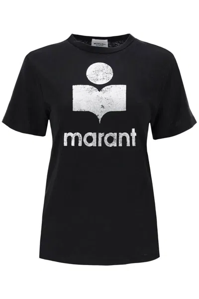 Isabel Marant Étoile Zewel T-shirt With Metallic Logo Print In Nero