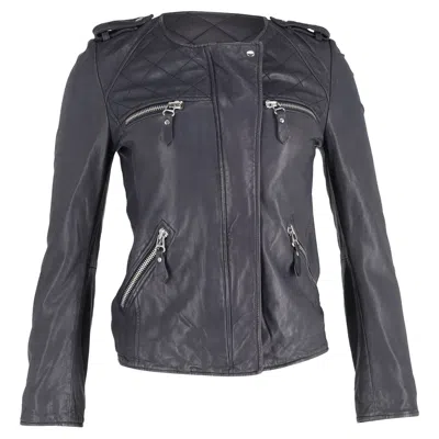Isabel Marant Etoile Zipped Biker Jacket In Grey Lambskin Leather