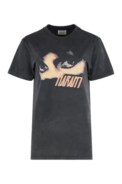 Isabel Marant Étoile Cotton Crew-neck Graphic Print T-shirt In Black