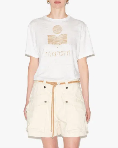 Isabel Marant Etolie Zewel Linen T-shirt In White/ Light Gold In Multi