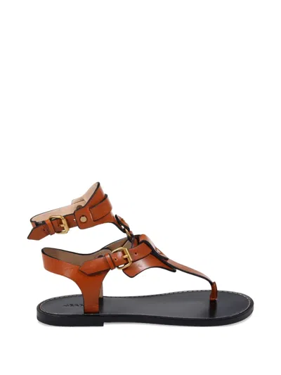 Isabel Marant Eveena Leather Thong Sandals In Brown