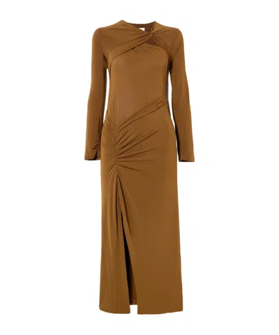 Isabel Marant Evelina Asymmetric Knotted Stretch-jersey Midi Dress In Brown