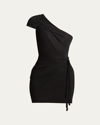 Isabel Marant Ewany One-shoulder Mini Jersey Dress In Black