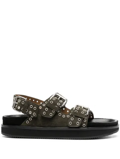 Isabel Marant Open Toe Leather Sandals With Eyelet Embellishments In Black