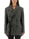 Isabel Marant Ezzia Short Double-breasted Virgin Wool Herringbone Pattern Jacket In Black