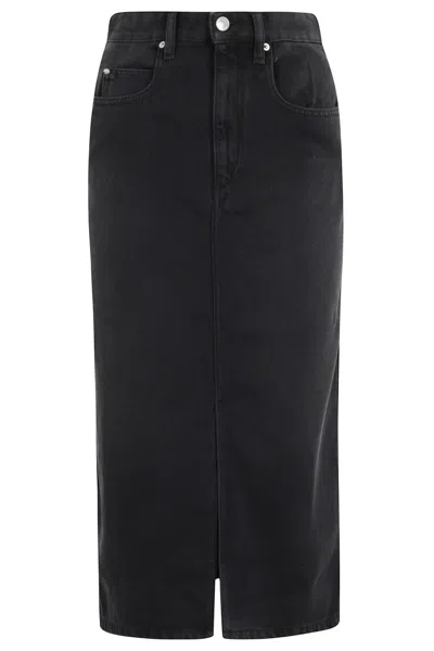 ISABEL MARANT ISABEL MARANT FADED BLACK MIDI SKIRT WITH FIVE-POCKET DESIGN AND FRONT SLIT