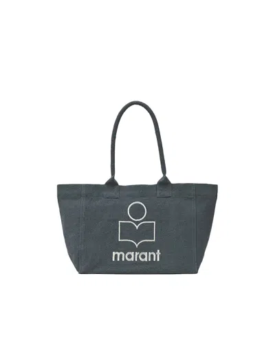 Isabel Marant Faded Grey Cotton Embroidered Logo Tote Bag In Gray