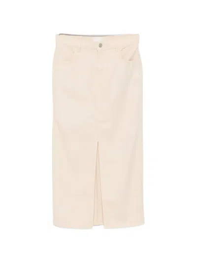 Isabel Marant Faharia Front-slit Logo-patch Midi Skirt In Neutral