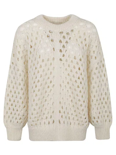 Isabel Marant Wool Jumper With Balloon Sleeves And Crew Neck In Beige