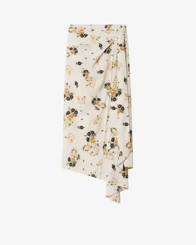 Isabel Marant Faniry Floral Asymmetrical Stretch Silk Midi Skirt In White