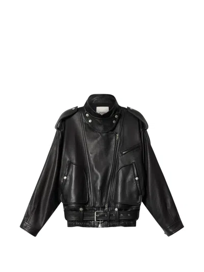 Isabel Marant Farza Jacket Cropped Boxy Leather Jacket In Black