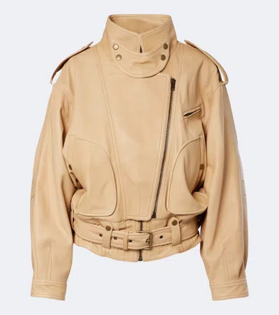 Isabel Marant Farza Leather Jacket In Sand