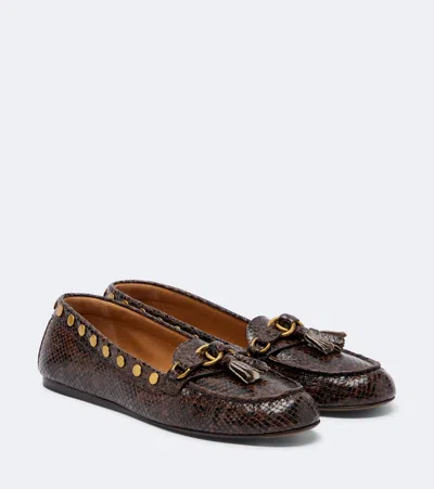 Isabel Marant Faxel Snake-effect Studded Leather Loafers In Brown