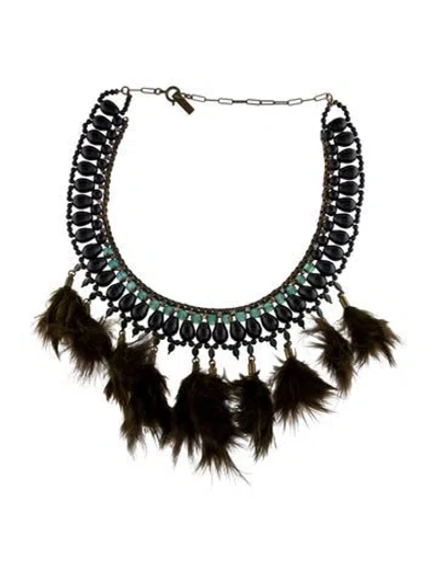 Pre-owned Isabel Marant Feather & Bead Collar Necklace, 16" In Multi
