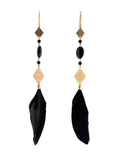 Pre-owned Isabel Marant Feather Dancing Dangle Drop Earrings In Black