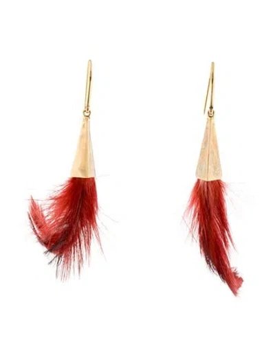 Pre-owned Isabel Marant Feather Drop Earrings In Red