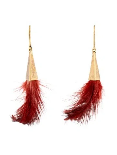 Pre-owned Isabel Marant Feather Drop Earrings In Red