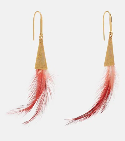 Isabel Marant Feather Pendant Earrings In Multicoloured