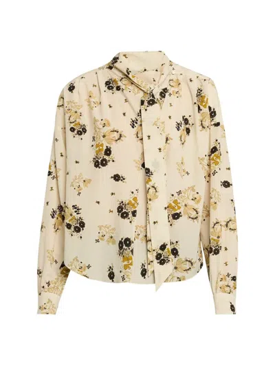 Isabel Marant Fedry Floral-print Silk Blouse With Scarf-style Neckline In Nude