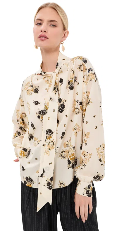 Isabel Marant Fedry Floral-print Silk Blouse With Scarf-style Neckline In Brown