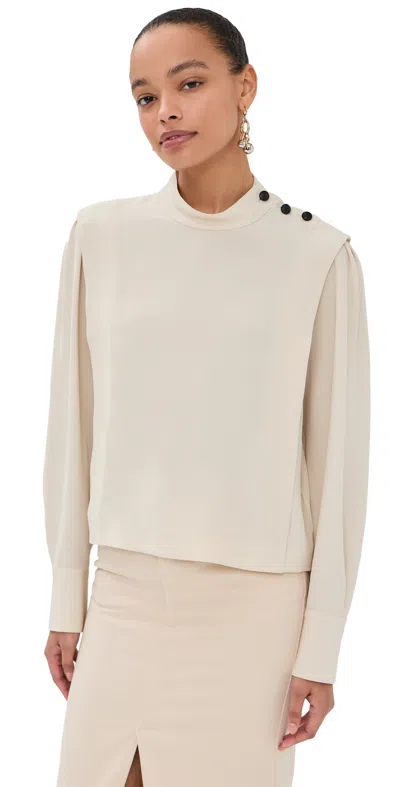 Isabel Marant Felissa Button Shoulder Mock Neck Top In Neutral