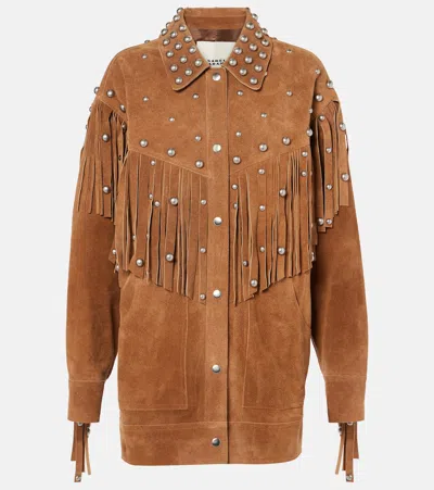 Isabel Marant Fenzy Embellished Fringed Leather Jacket In Beige