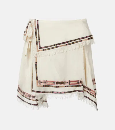 Isabel Marant Feriel Embroidered Fringed Silk Wrap Skirt In Multi