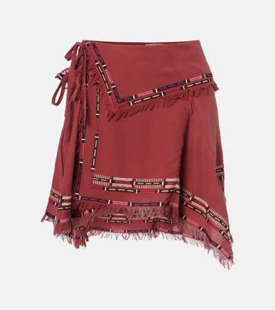 Isabel Marant Feriel Embroidered Silk Wrap Miniskirt In Burgundy