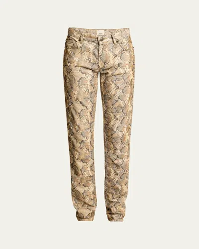 Isabel Marant Ferni Snake-print Velvet Pants In Sand