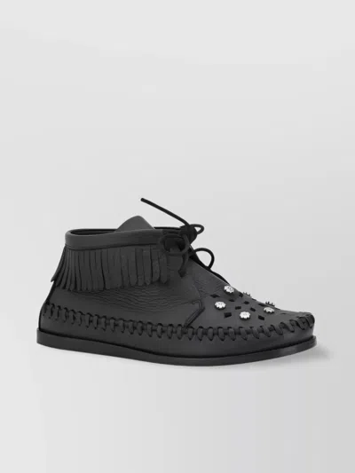 Isabel Marant Festoon Stitched Lace-up Boots With Fringing Appliqués In Black