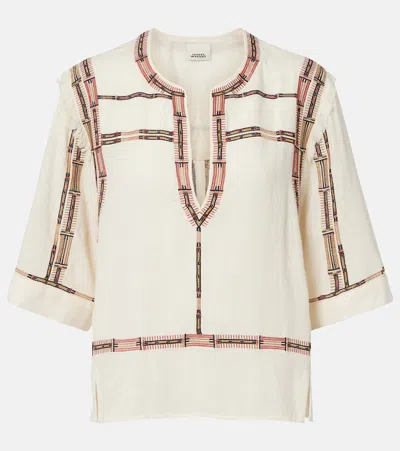 Isabel Marant Fiosa Embroidered Fringed Silk Top In White