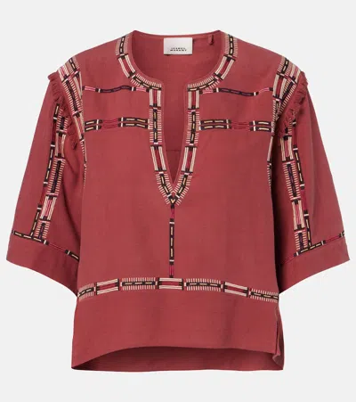 Isabel Marant Fiosa Embroidered Silk Blouse In Burgundy