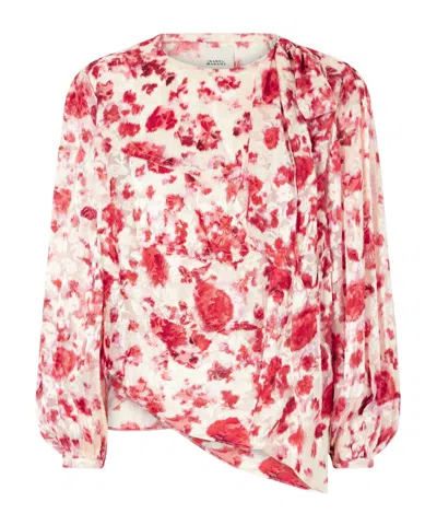 Isabel Marant Firma Floral-print Chiffon Blouse In Red