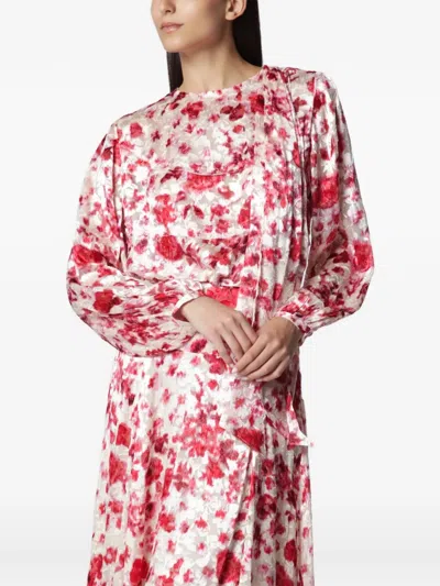 Isabel Marant Floral Dress Fitted Silhouette Sheer Fabric In Red