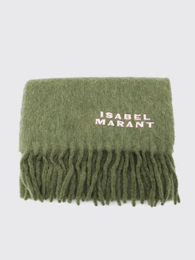 Isabel Marant Firny Embroidered-logo Alpaca Wool-blend Scarf With Fringes In Green