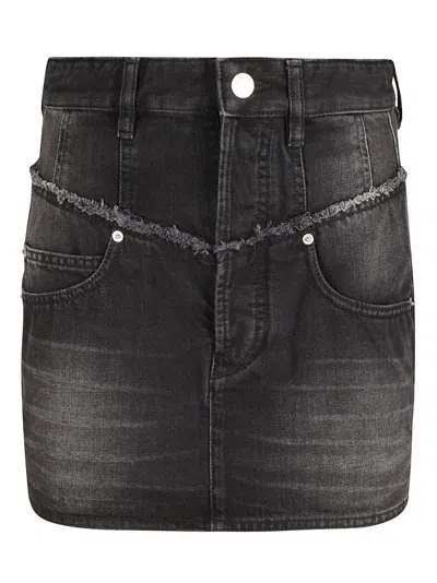 Isabel Marant Fitted Black Skirt With Frayed Hemline