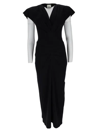 Isabel Marant Fitted Midi Dress With Deep V-neckline And Structured Shoulders In Black
