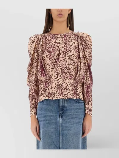 Isabel Marant Fitted Waist Gathered Puffed Sleeves Round Hem In Multicolour