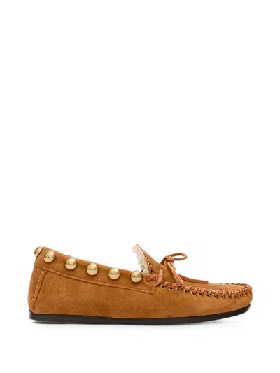 Isabel Marant Fitza Studded Shearling And Suede Loafers In Brown