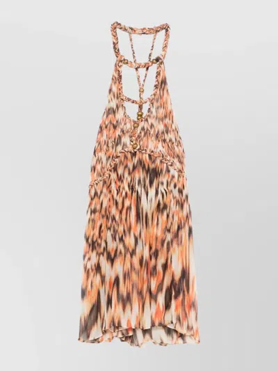 Isabel Marant Flared Cotton Dress With Abstract Pattern Print In Orange